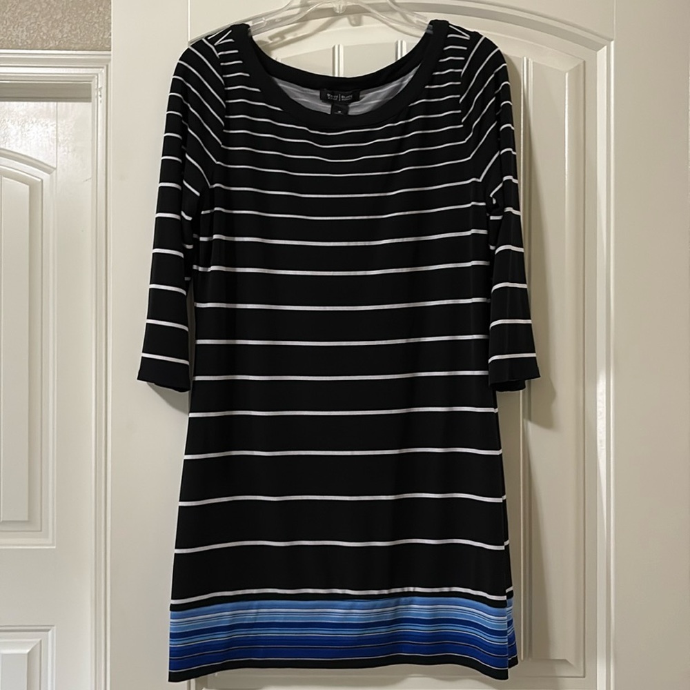 White House Black Market Womens Black White Striped Border Tunic Sheath Dress M